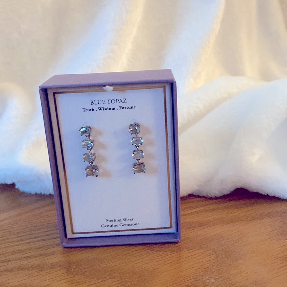 Blue Topaz Genuine Gemstone Sterling Silver Eearrings